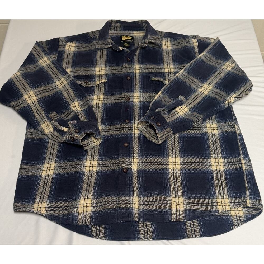 Work n’ Sport Men’s Size XL Blue Plaid Flannel Rustic Utility Workwear Casual